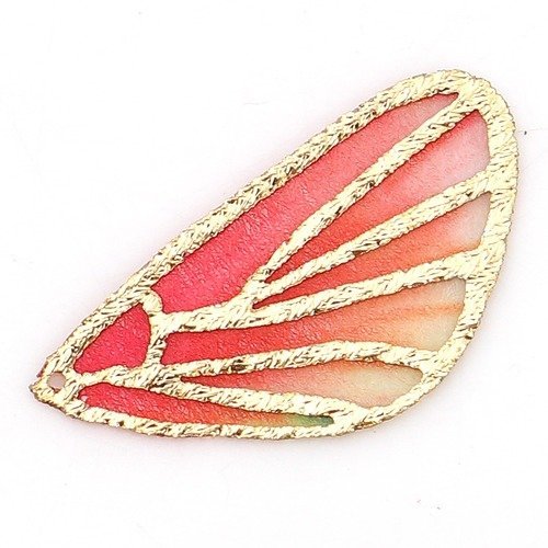 1 pendentif aile de papillon doré et rouge orangé