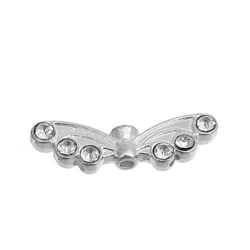 Perle aile ange métal argenté et strass