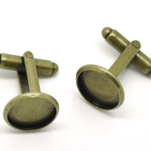 1 paire de boutons de manchettes 12 mm couleur bronze support cabochon  