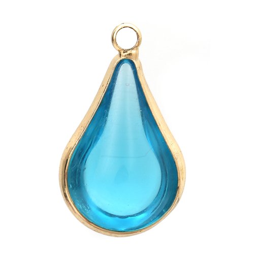 1 pendentif goutte larme bleu turquoise et métal doré