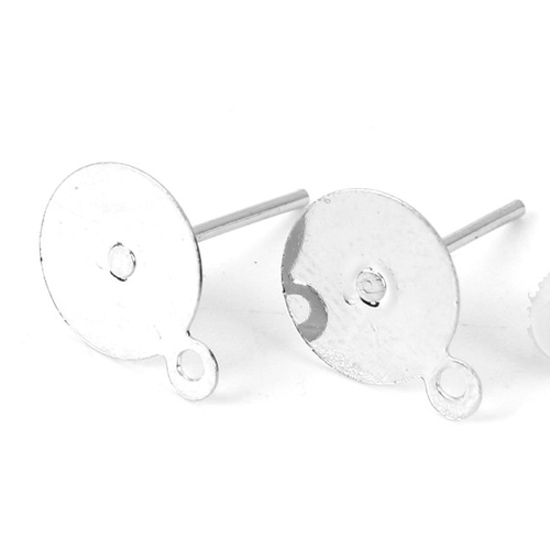 1 paire de clous d'oreille ronds  8 mm à coller métal argenté avec attache