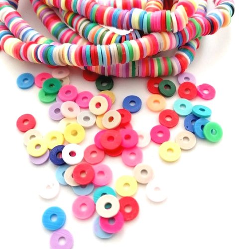 100 perles 6 mm palets heishi polymère fimo multicolores  