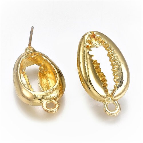 1 paire de clous d'oreille coquillage doré avec anneaux