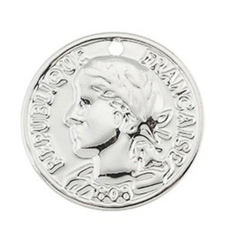 1 sequin pièce de monnaie pendentif ronds 15 mm métal argenté