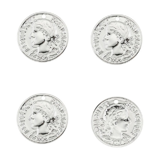 4 sequins pièces de monnaie pendentifs ronds 15 mm métal argenté