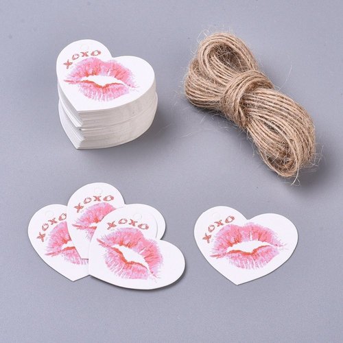 10 étiquettes cadeaux noël saint valentin coeur blanc bouche rose message xoxo