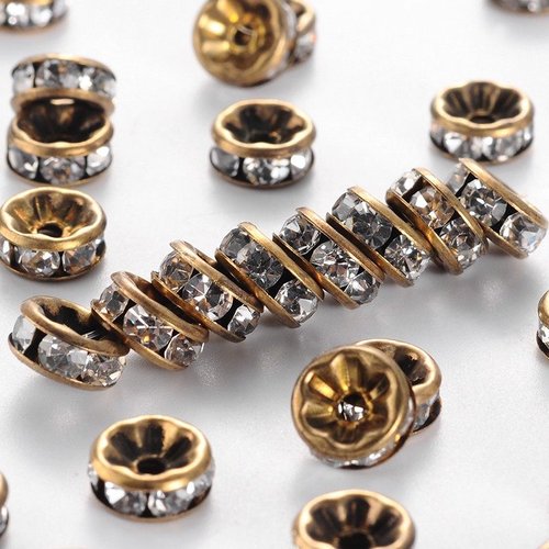 10 perles intercalaires 10 mm métal bronze et strass cristal