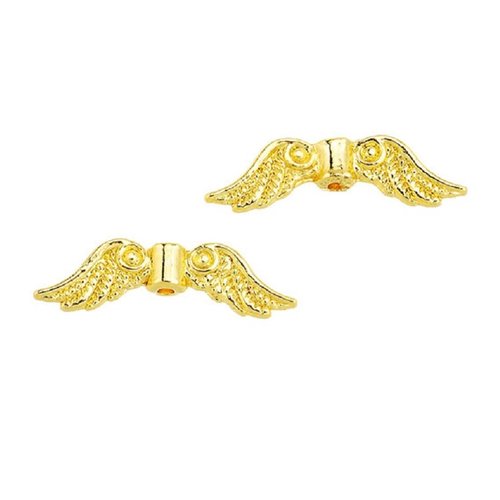 2 ailes ange oiseau perles métal doré