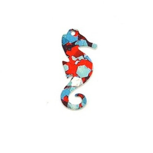 1 pendentif 34 mm hippocampe marin plexi turquoise rouge