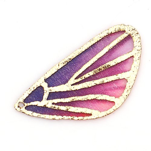 1 pendentif aile de papillon doré violet rose fuchsia organza