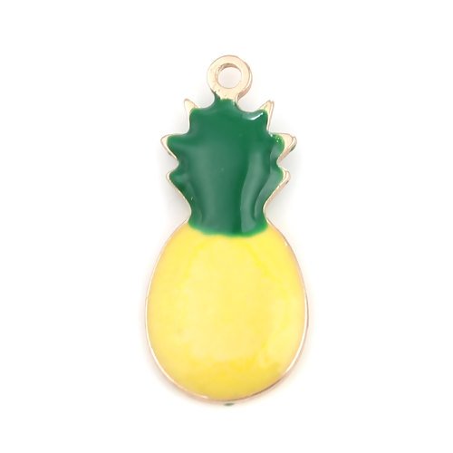 1 pendentif sequin ananas émaillé jaune vert