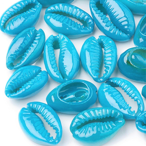 2 perles coquillages cauris 10 mm laqués bleu turquoise