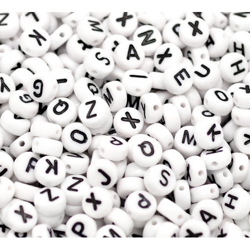 1 mot perles lettre acrylique blanches et noires