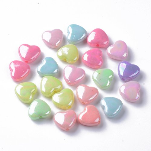 20 perles coeur acrylique pastel