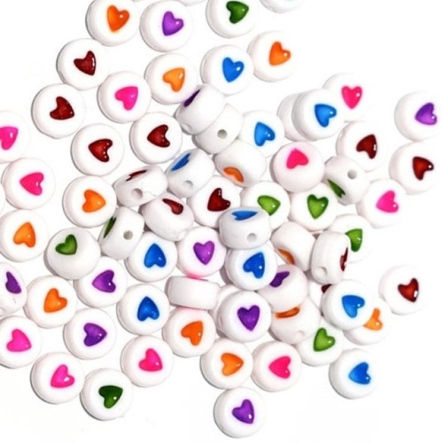 20 perles coeur 6 mm palets acryliques blancs heishi