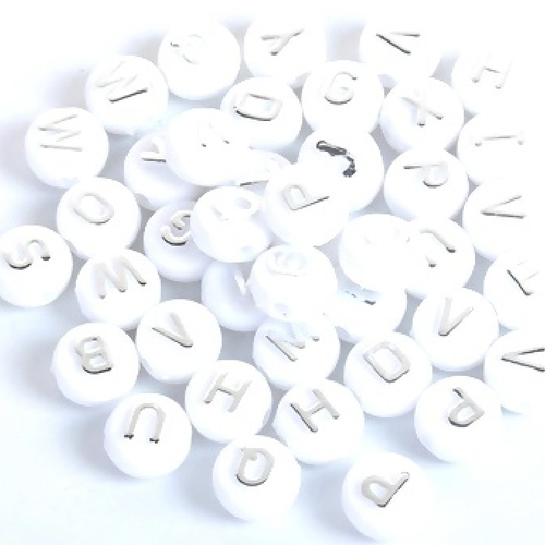 1 mot perles lettre acrylique 10 mm blanches et argentées