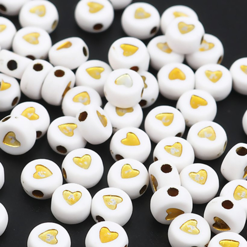20 perles coeur doré 6 mm palets acryliques blancs heishi
