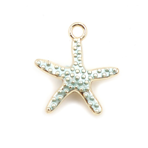 1 pendentif marin étoile de mer doré émail vert clair