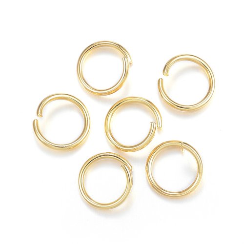 6 grands anneaux ronds ouverts 10 mm acier doré