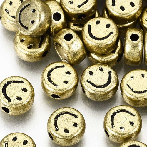 10 perles smile doré 7 mm palets acryliques heishi