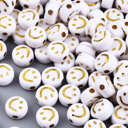 20 perles smiley doré 7 mm palets acryliques blancs heishi