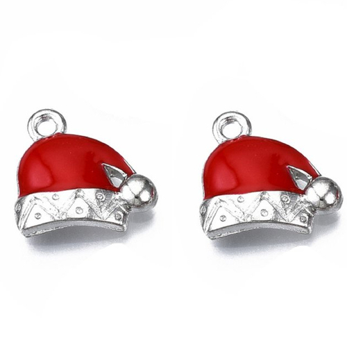 2 pendentifs père noël argenté émail rouge