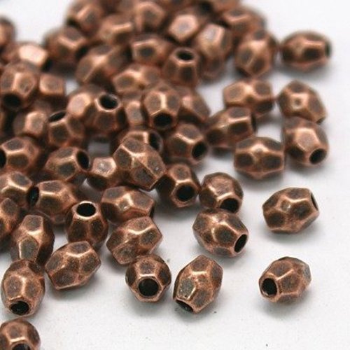 20 perles tonneau à facettes 3,5 mm métal cuivre rouge