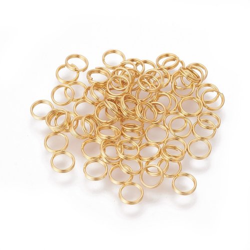 10 anneaux doubles 5 mm acier inoxydable doré