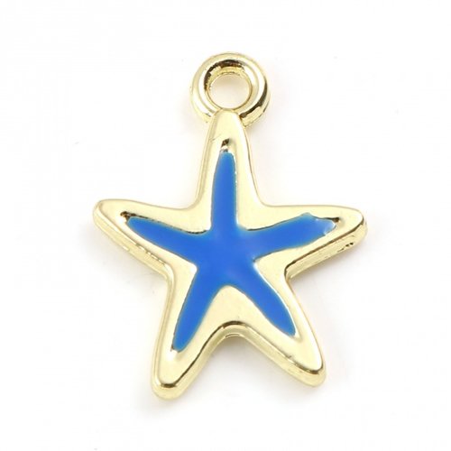 1 pendentif marin étoile de mer doré émail bleue