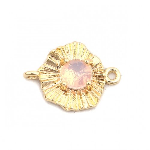 1 connecteur fleur 13 mm métal doré strass rose opale