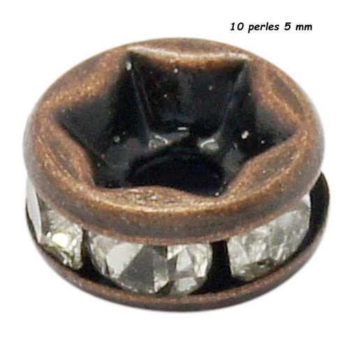 10 perles séparateurs 5 mm en métal cuivre rouge strass cristal