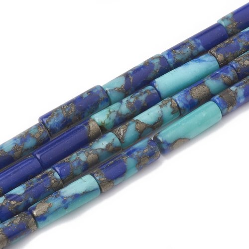2 perles tubes lapis lazuli turquoise bleues 12 mm