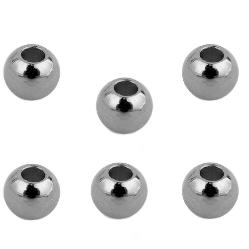 6  perles acier rondes 4 mm gun métal gris anthracite canon de fusil