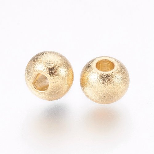 10 perles rondes granitée 6 mm acier doré