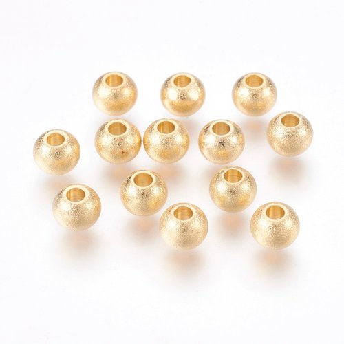 10 perles rondes granitée 4 mm acier doré