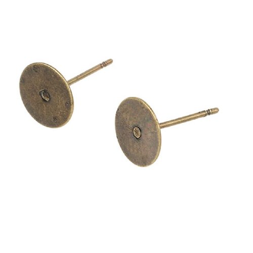 1 paire de puces d'oreille support rond 8 mm métal laiton bronze