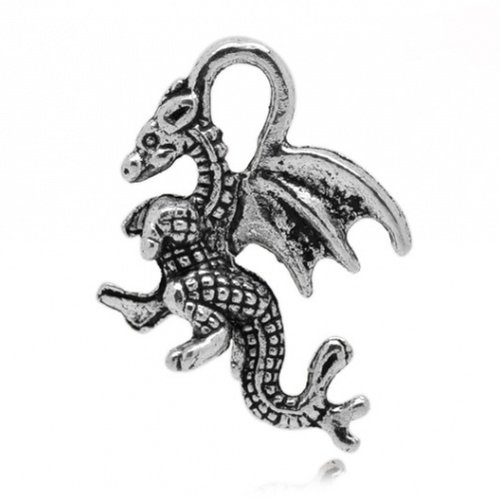 1 pendentif médiéval dragon métal argenté