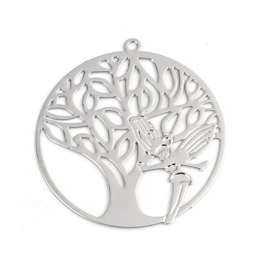 1 pendentif arbre de vie fée filigrane dentelle argentée