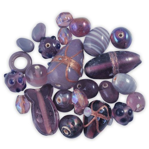 10 perles en verre couleur mauve grise forme variable