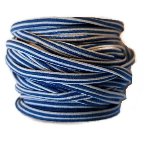 25 cm de cordon blanc et bleu rayures élastique  plat pour bracelet