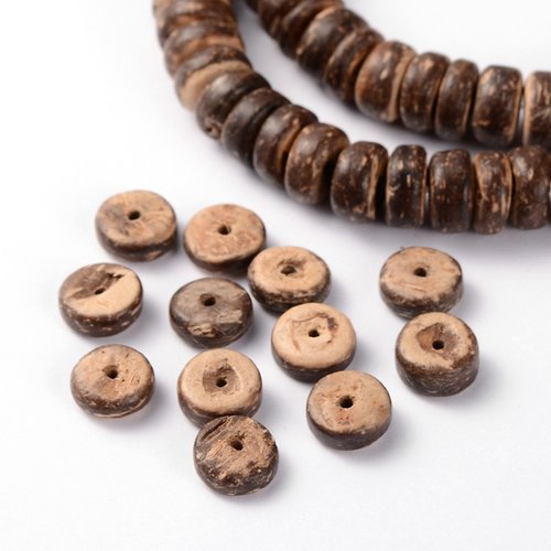 12 perles  rondelles noix de coco naturelles marrons