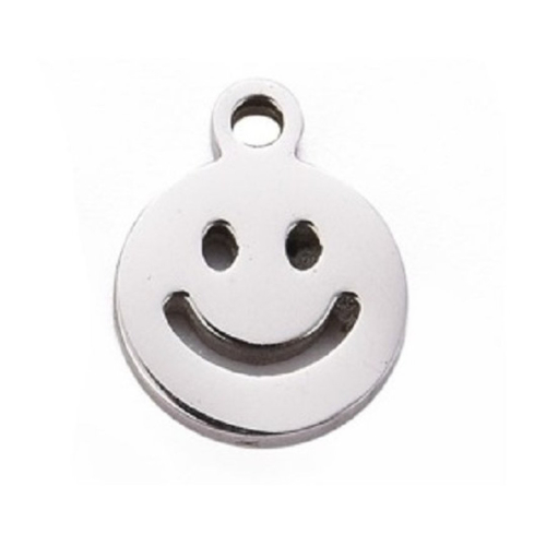 1 pendentif 10 mm smile acier inoxydable argenté