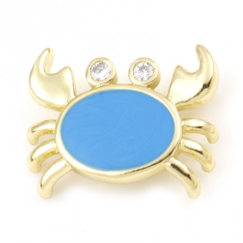 1 pendentif crabe marin 16 mm métal doré émaillé turquoise strass cristal