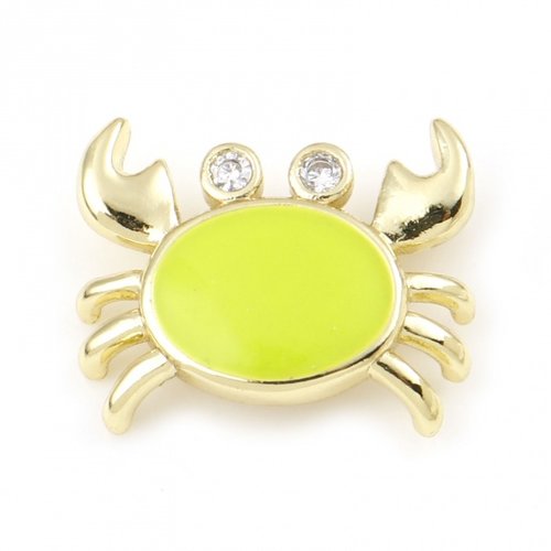 1 pendentif crabe marin 16 mm métal doré émaillé jaune strass cristal