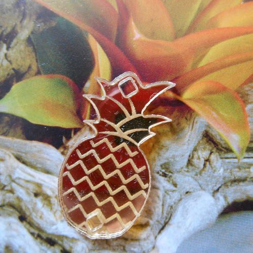 1 connecteur pendentif fruit ananas exotique plexi doré