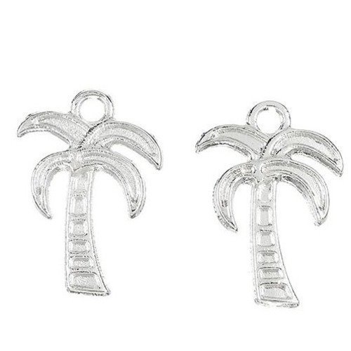 2 palmiers pendentifs tropical métal argenté