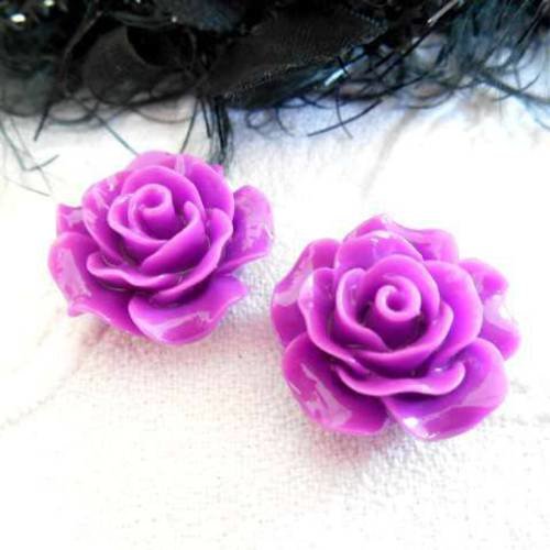 Perles x 2 cabochons 20 mm fleur violet acrylique 