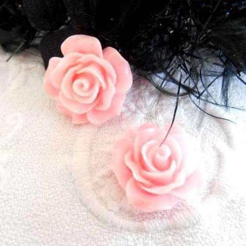 Perles x 2 cabochons 20 mm fleur rose clair acrylique 