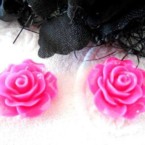 Perles x 2 cabochons 20 mm fleur rose acrylique 