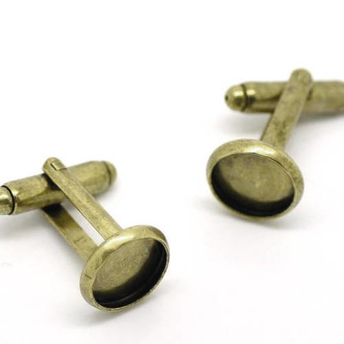 1 paire de boutons de manchette métal couleur bronze support cabochon 10 mm rond 